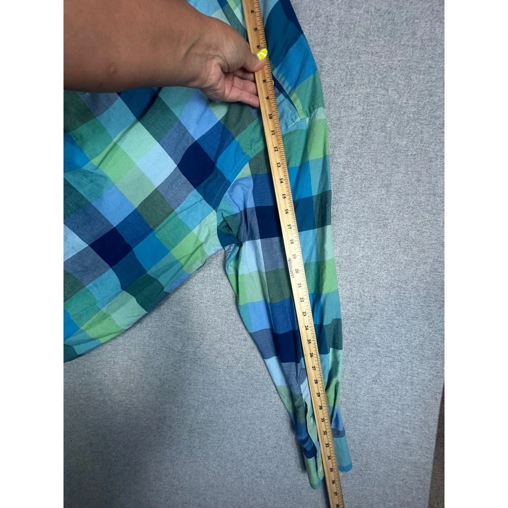 IZOD Saltwater Shirt Mens XXL Blue Green Plaid Long Sleeve Beach Vacation Preppy